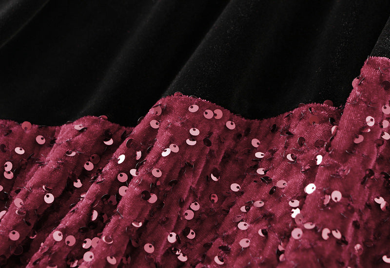 velvet midi skirt with asymmetric sequin ruffle – STELLAR