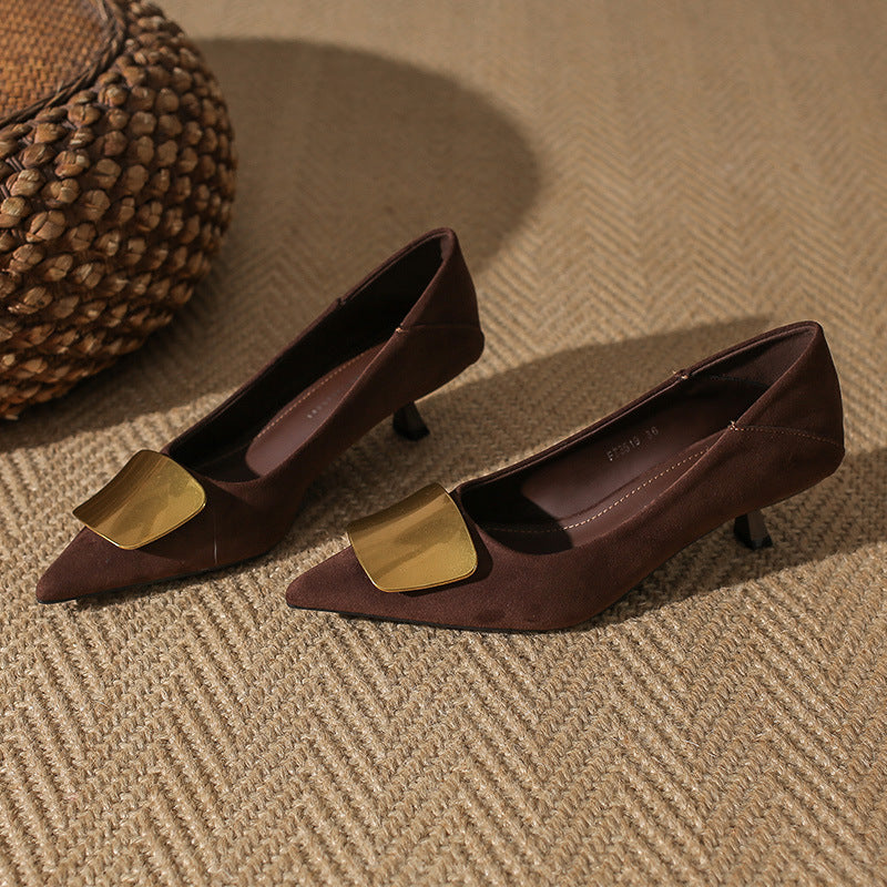 pointed toe pumps with metallic square buckle - AURELIANRI