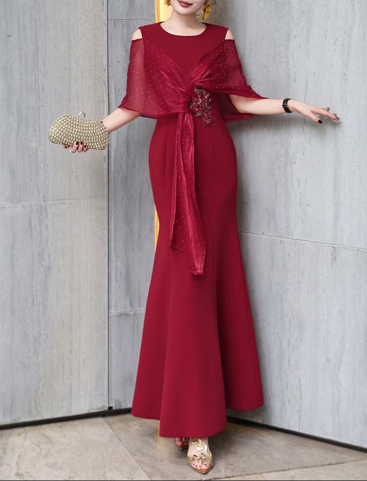 cold-shoulder flare gown with embellished wrap – ROSABELLA