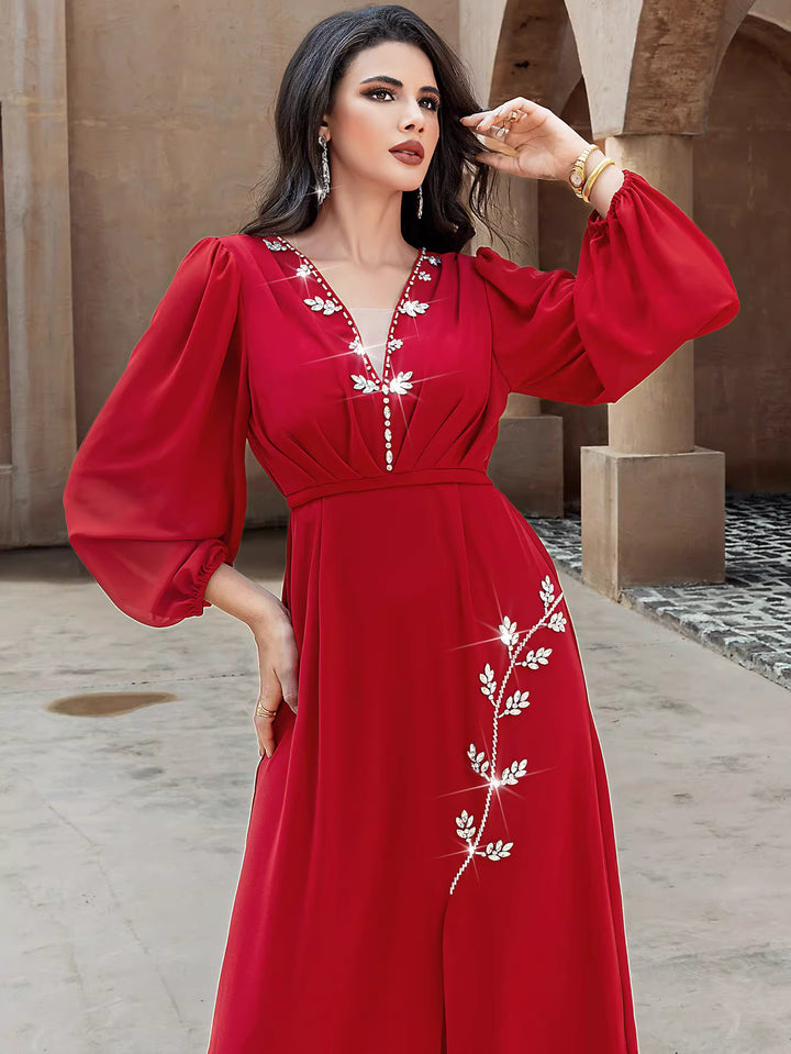 fluid draped evening dress with elongated silhouette – VELORA