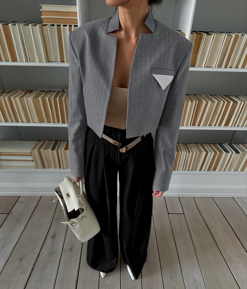 cropped structured blazer with geometric lapel detail – NORA