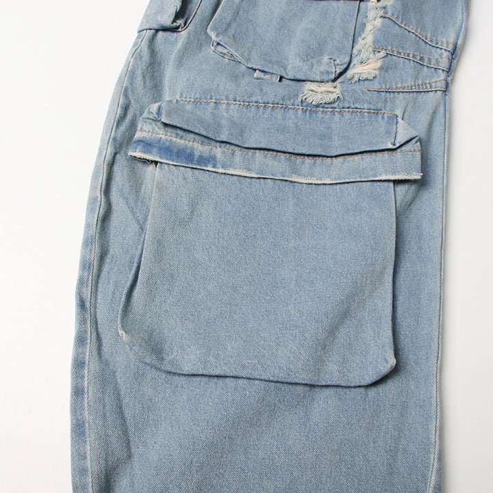 جمبسوت جينز بدون حمالات بتصميم واسع الساقين - نوليفيرا