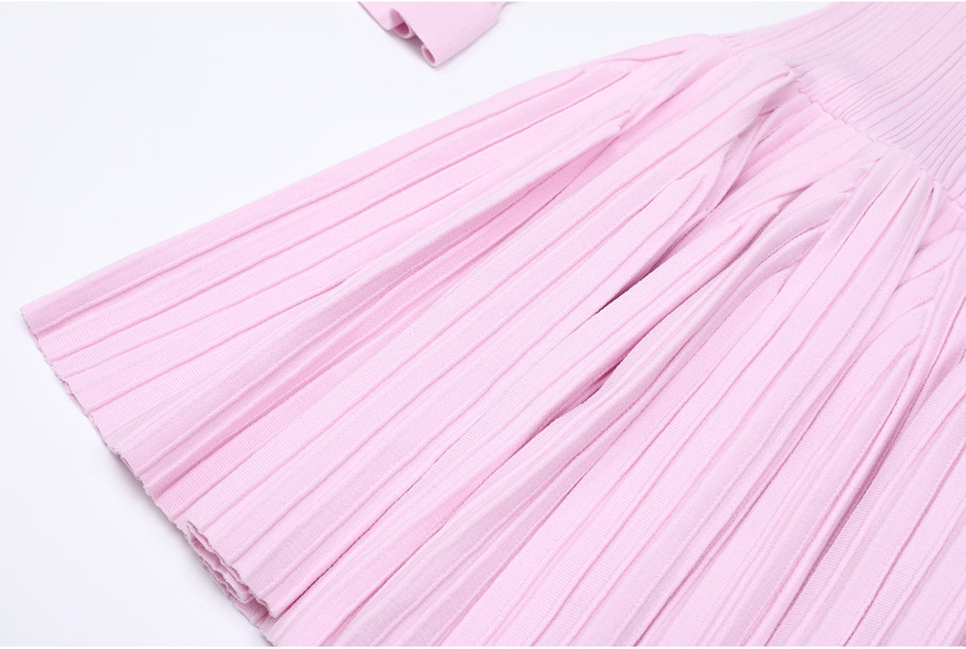 Plissiertes Oberteil mit ausgestellten Ärmeln und Maxirock-Set mit Taillengürtel – Rosiny 