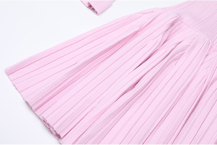 Plissiertes Oberteil mit ausgestellten Ärmeln und Maxirock-Set mit Taillengürtel – Rosiny 