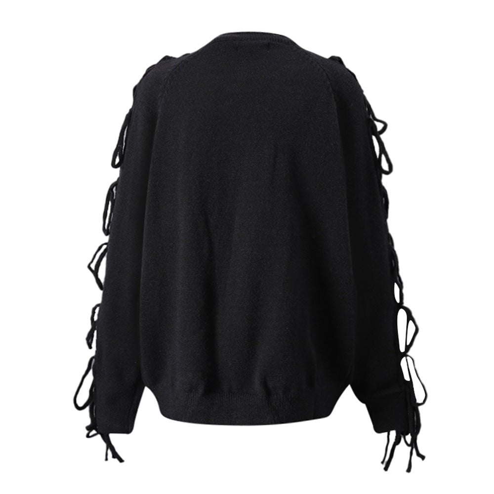 lace-up sleeve knit sweater with relaxed fit – NOCTIS