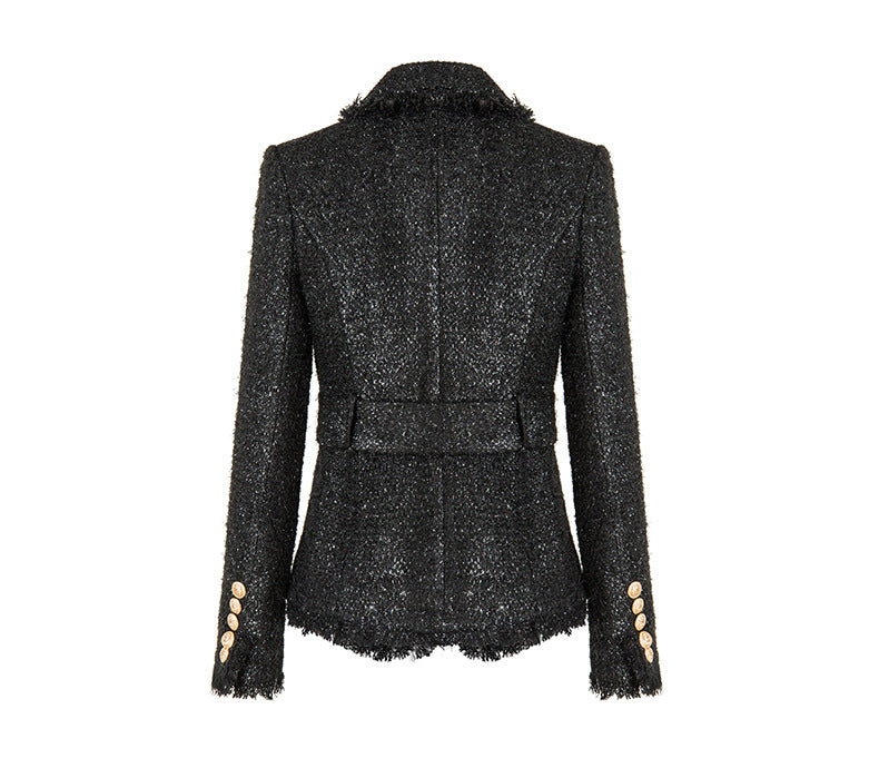 belted tweed blazer with gold buttons – CELINE