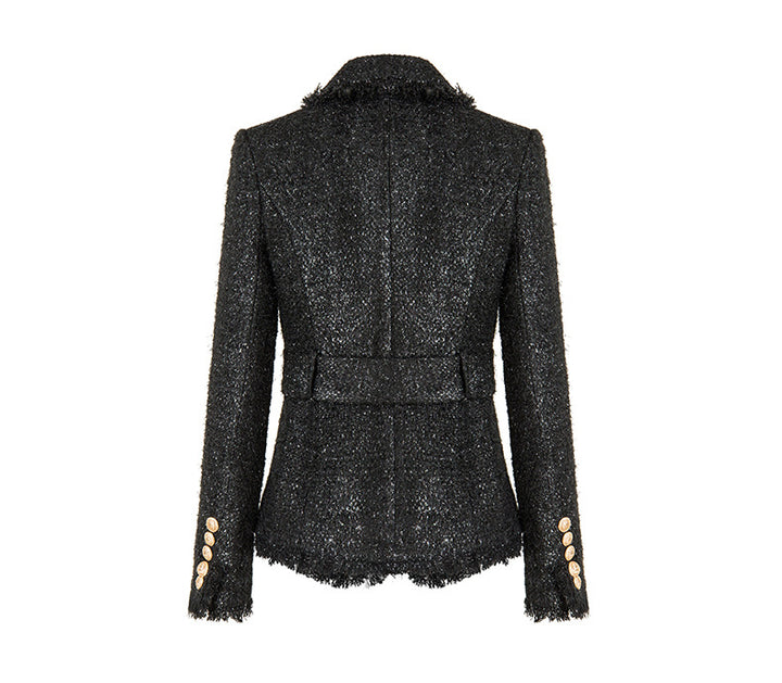 belted tweed blazer with gold buttons – CELINE