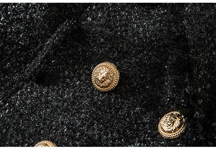 belted tweed blazer with gold buttons – CELINE