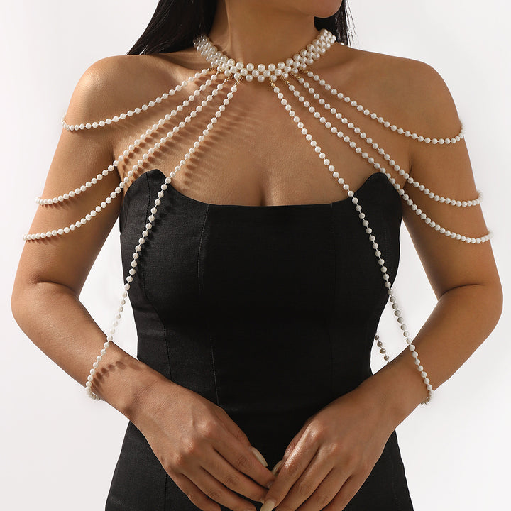multi-strand pearl chest chain with arm drape – SERENA
