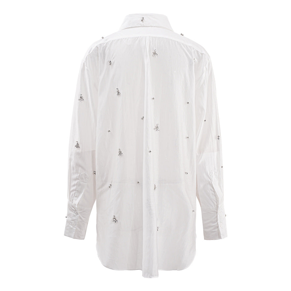 embellished sheer button-down shirt with crystal details – LUMIÈRE