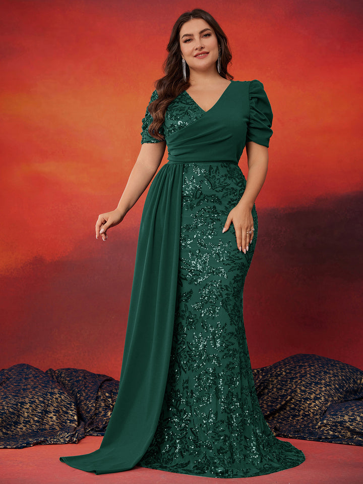 sequin mermaid dress with draped side cape – MIRABELLE
