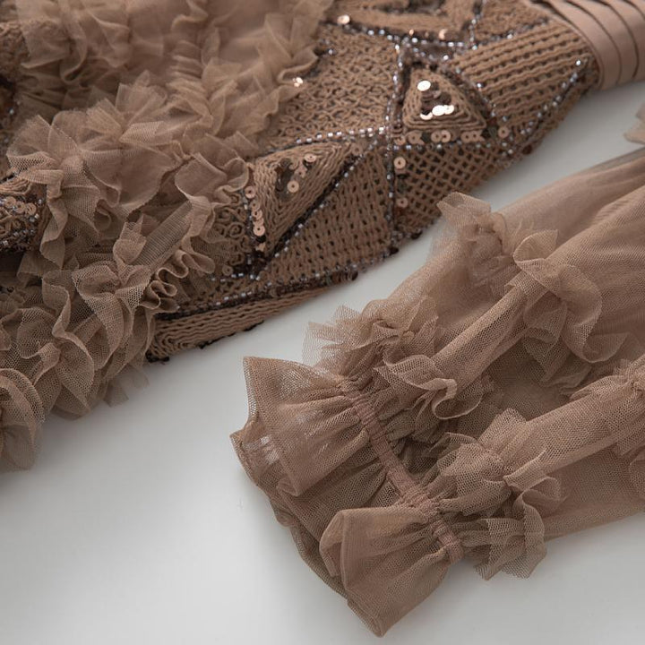 ruffled tulle gown with geometric beadwork – DUNIA