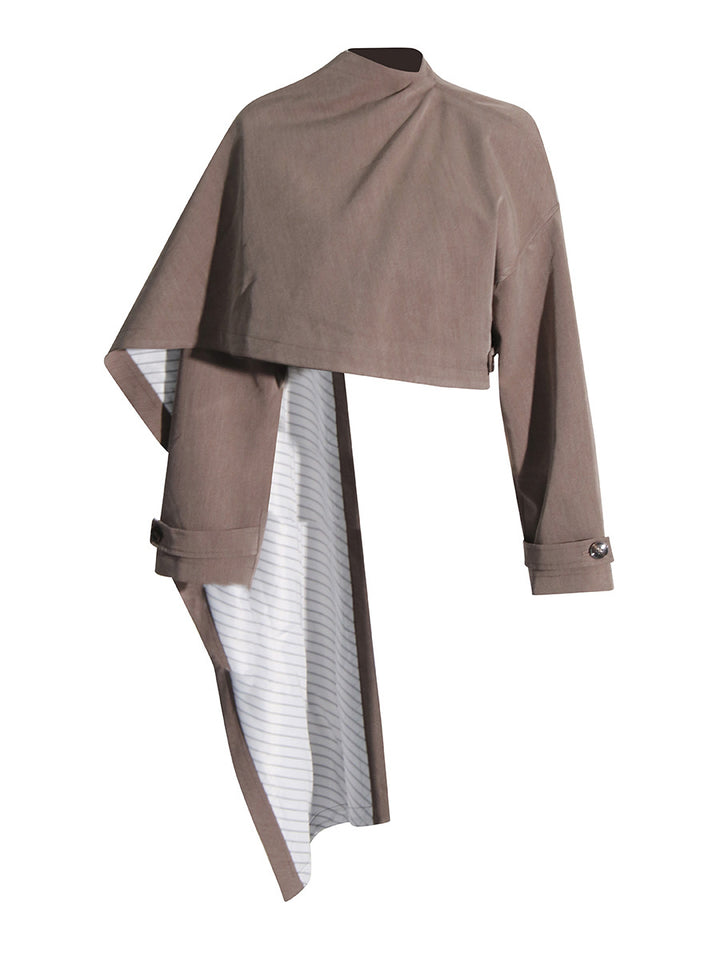 asymmetric cropped jacket with draped overlay – RHEA