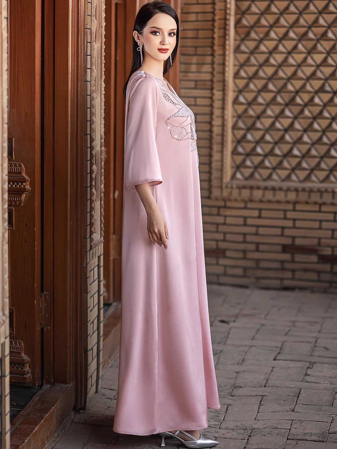 sleeveless draped maxi dress with round neckline - ALTHEA