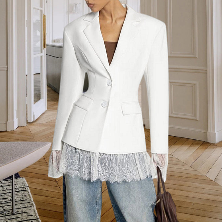 tailored blazer with lace hem – IVORY
