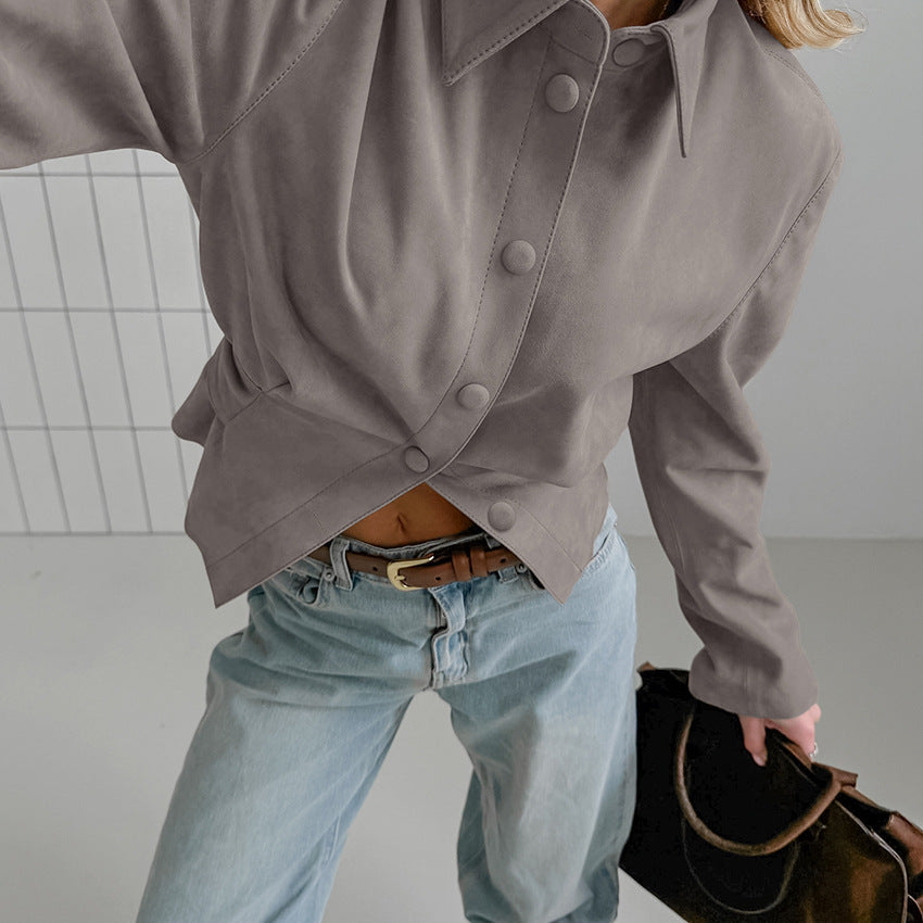 structured suede jacket with asymmetric front – VERA