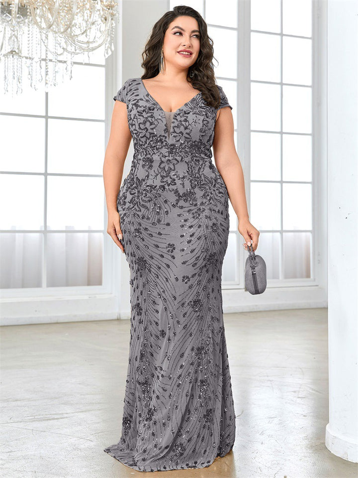 sequin mermaid gown with plunging neckline – AMARIZA