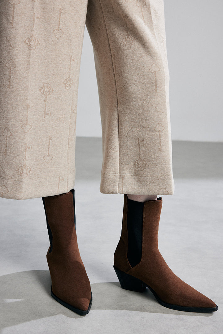 high-waist wide-leg cropped trousers with subtle jacquard texture – ELISE