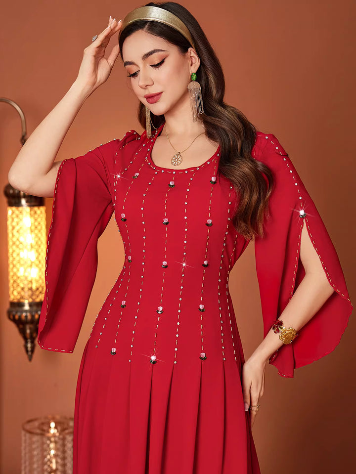 sculpted column evening dress with fluid drape – ASTRIA