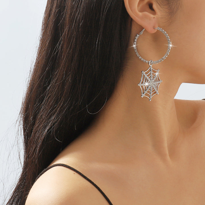 crystal hoop earrings with spiderweb drop - ARIANAZWY