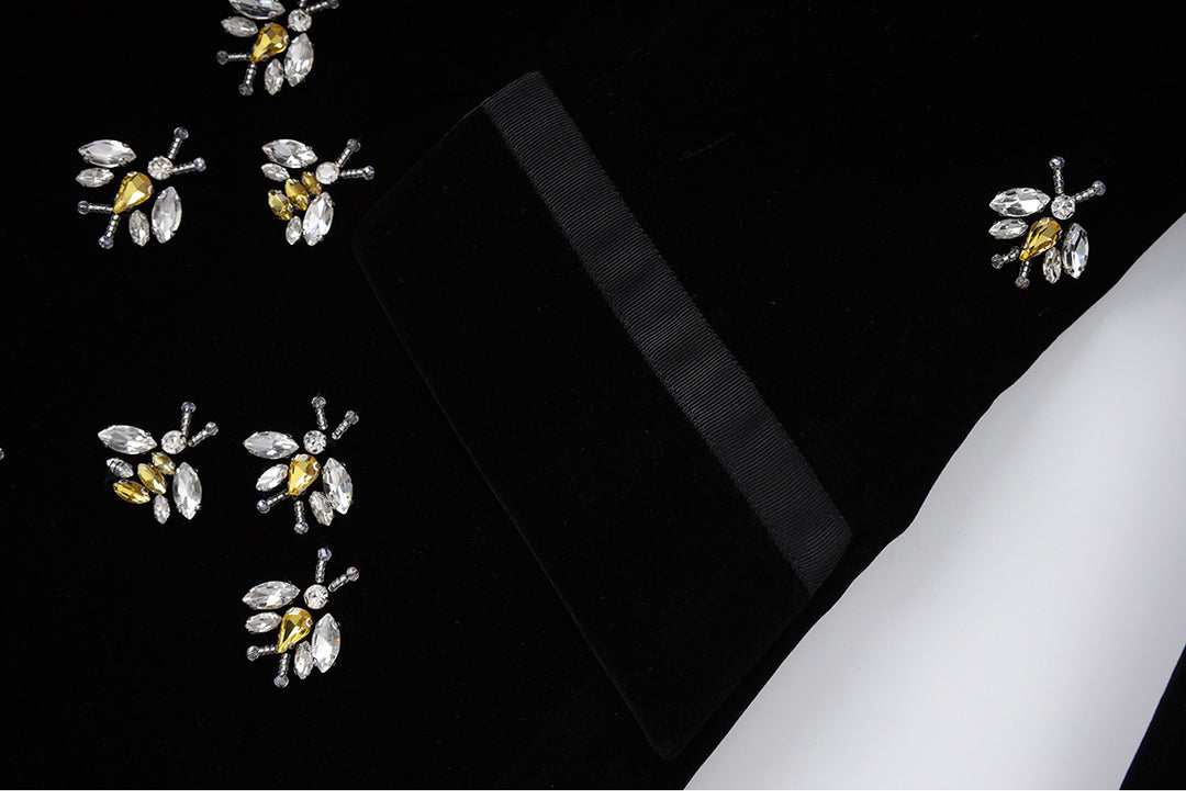 embroidered velvet blazer with floral crystal accents – BLOOM