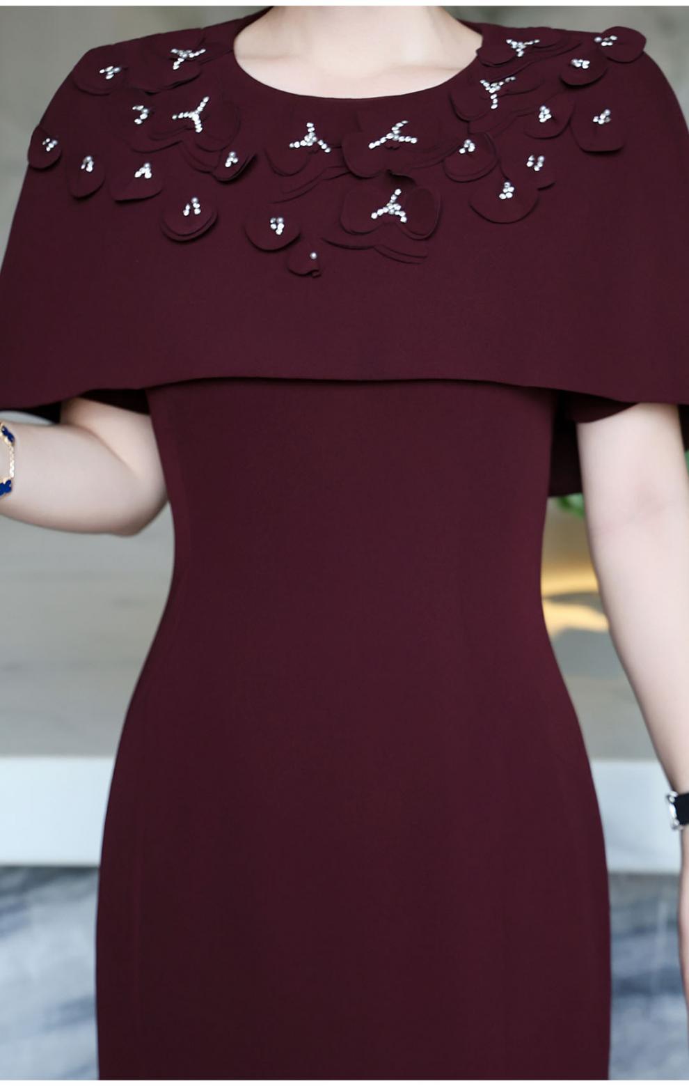 cape-shoulder mermaid dress with embellished neckline – FUCHSIA