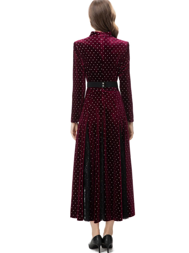 velvet polka dot gown with choker neckline and embellished belt – STELLAR