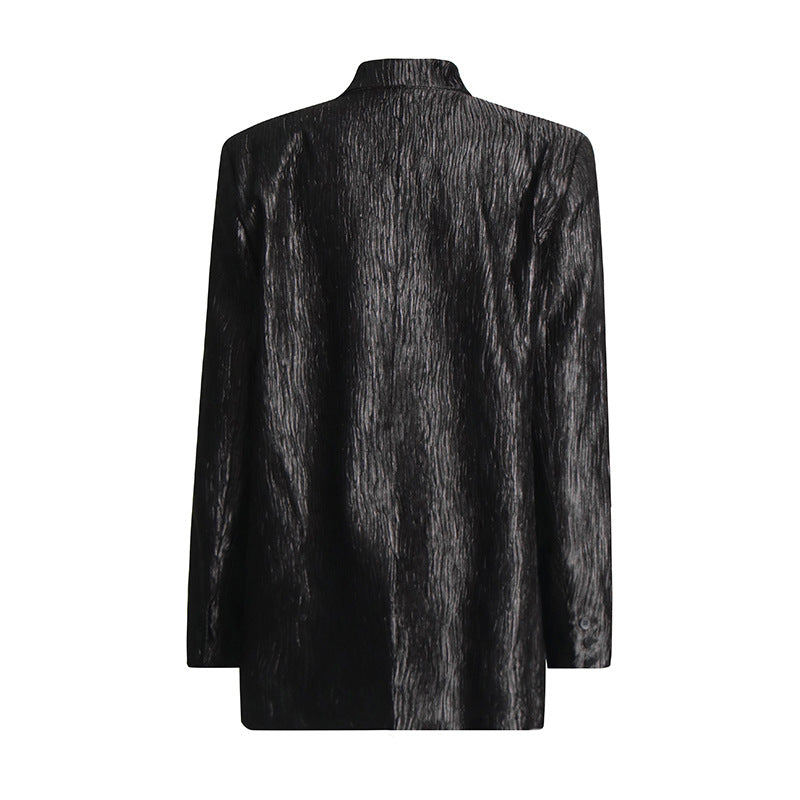 textured double-breasted blazer dress with tailored waist – GAMAL