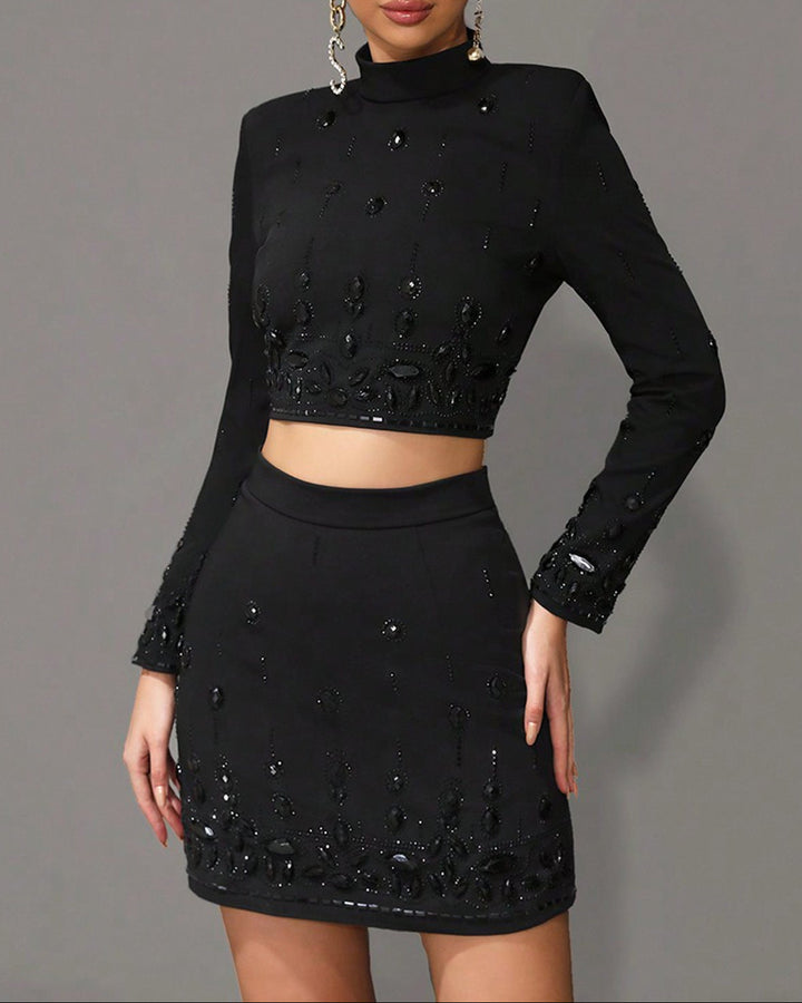 embellished crop blazer and mini skirt set – CELESTE
