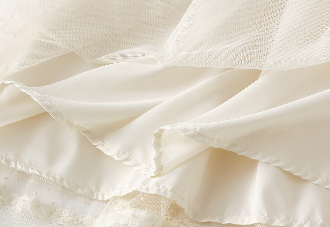 tiered dotted tulle midi skirt with lace trim – ELIORA