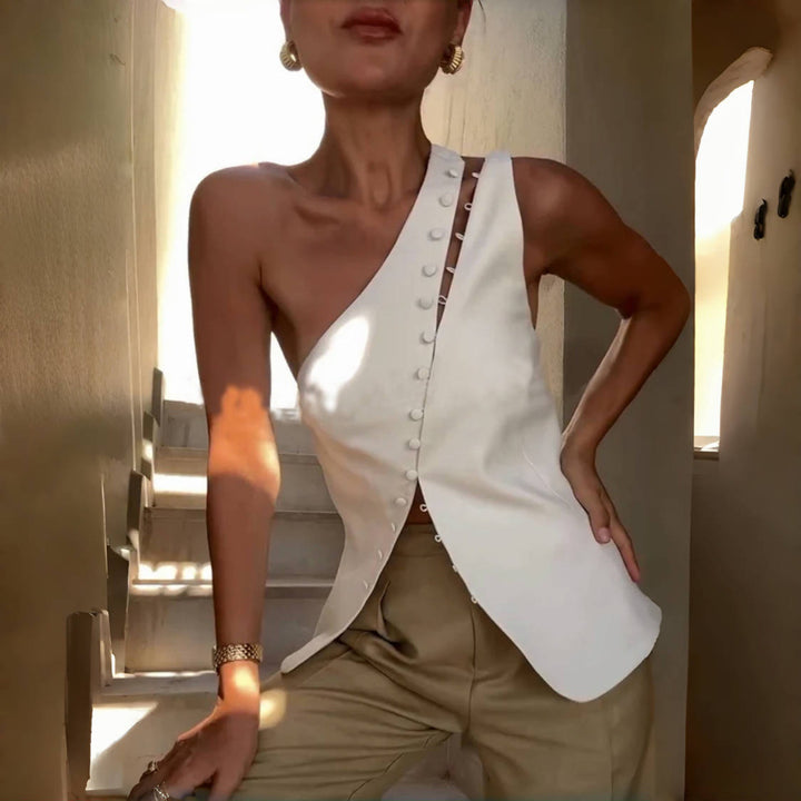 asymmetric one-shoulder corset top with hook detail – VANTIS