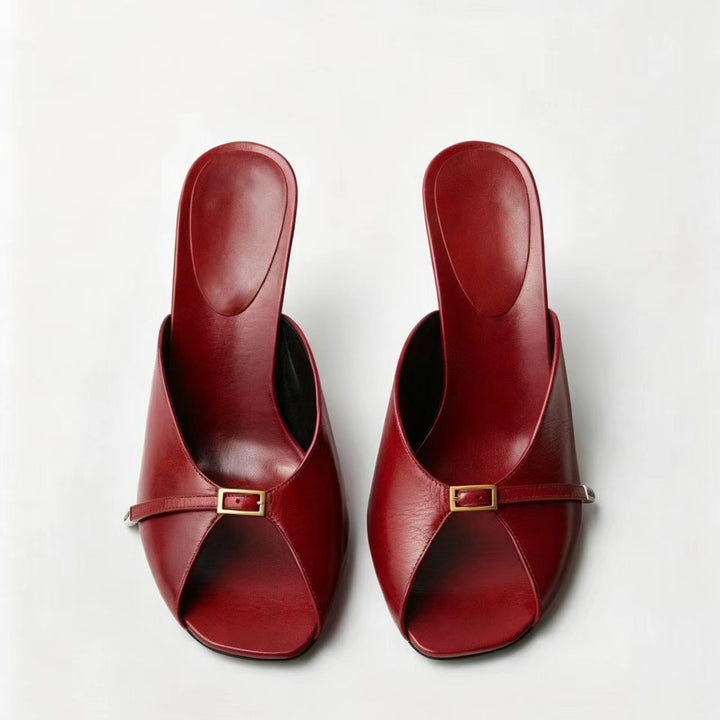 Ruby Red Peep Toe Mule Heels – Golden