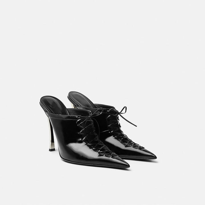 Lace-Up Pointed Toe Mule Heels – BLANC