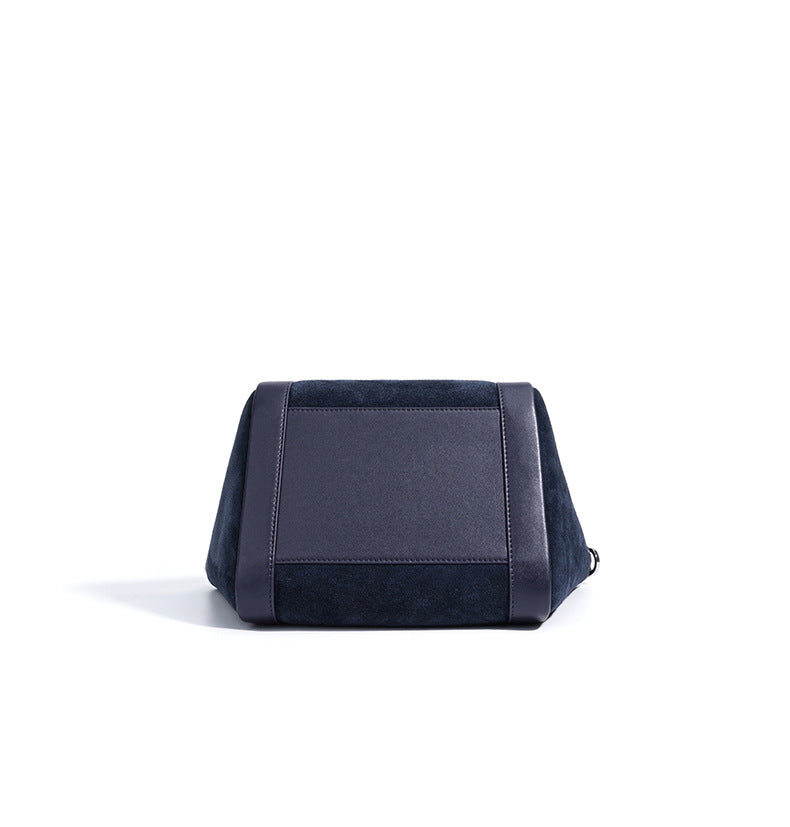 suede tote bag with leather trim and clasp – NOELLEVU