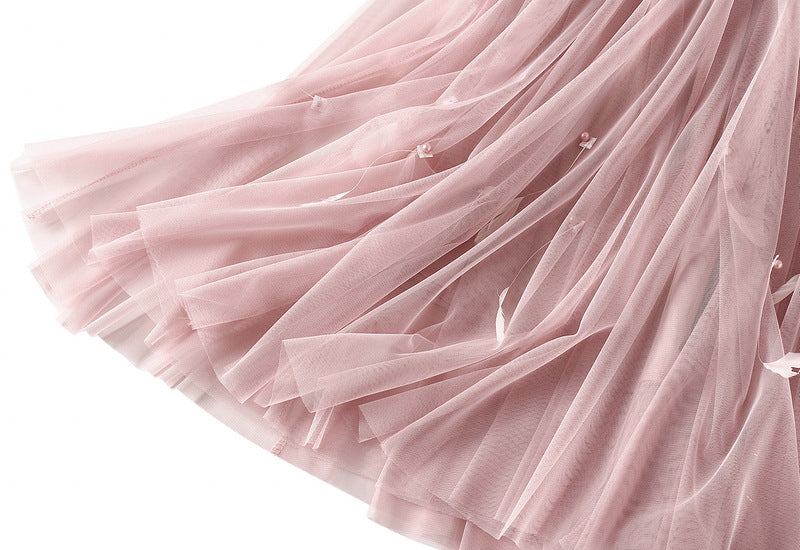 double-layer tulle skirt with beaded feather accents – AURORA