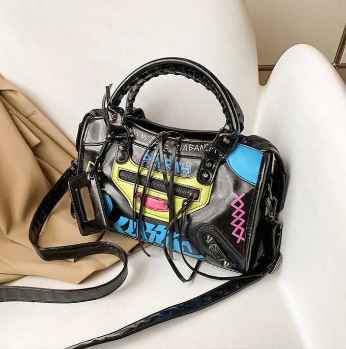 Balenciaga Mini City Graffiti Crossbody Bag in White