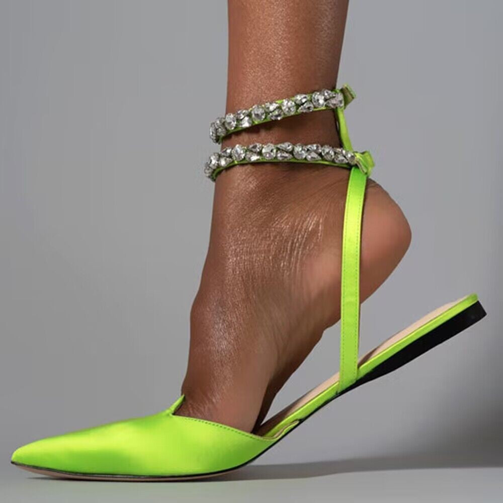 pointed flats with crystal ankle straps – LUMINA