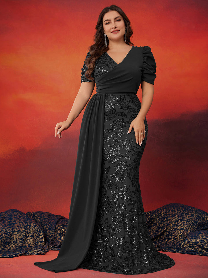 sequin mermaid dress with draped side cape – MIRABELLE