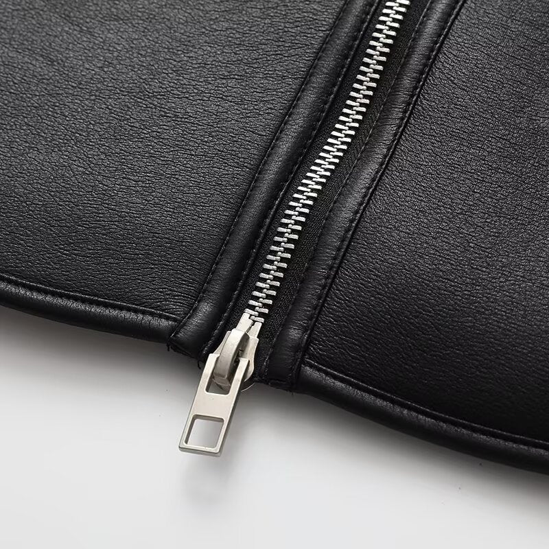 zip-front faux leather shearling jacket – ANOUR