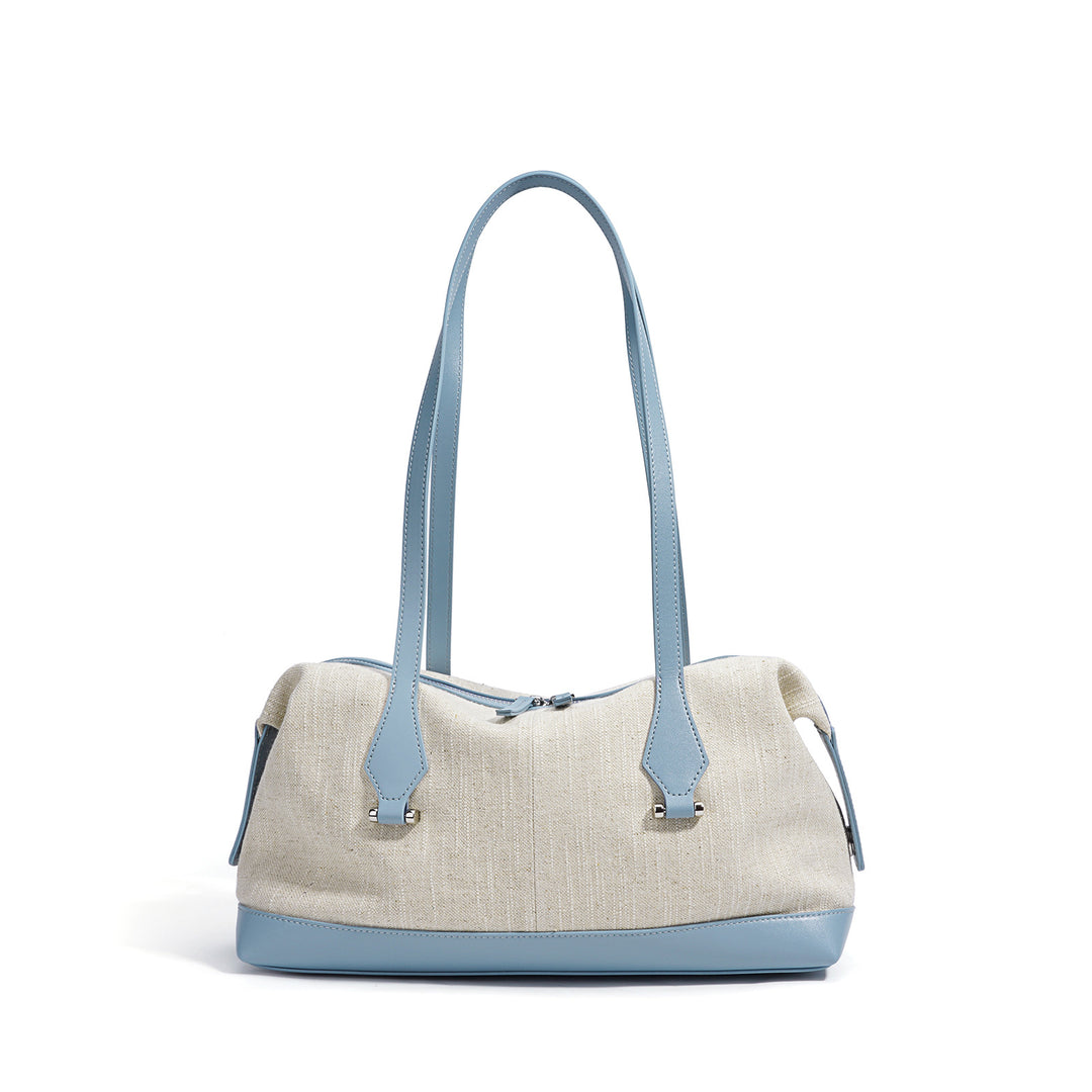 编织藤条手提包，配有双层皮革手柄 – LÉONIE 