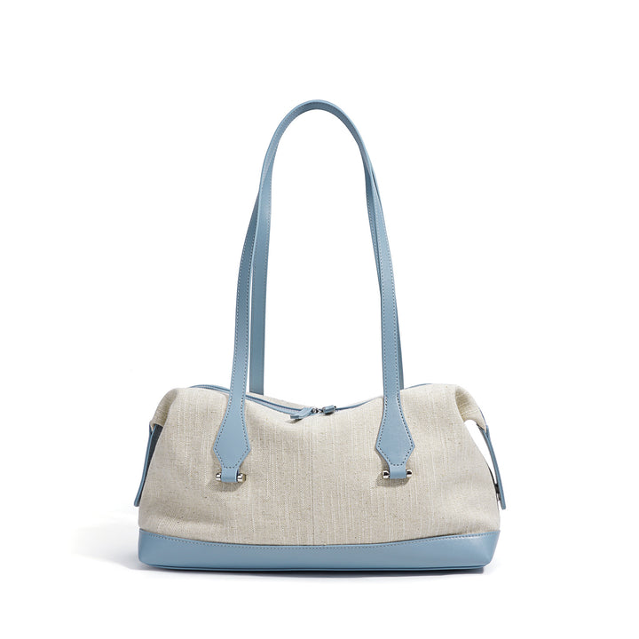 编织藤条手提包，配有双层皮革手柄 – LÉONIE 