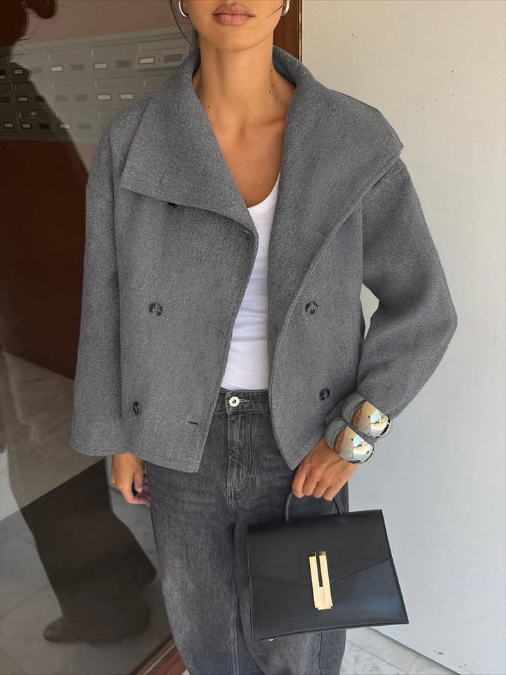 high-collar double-breasted wool jacket with structured sleeves – DALIA