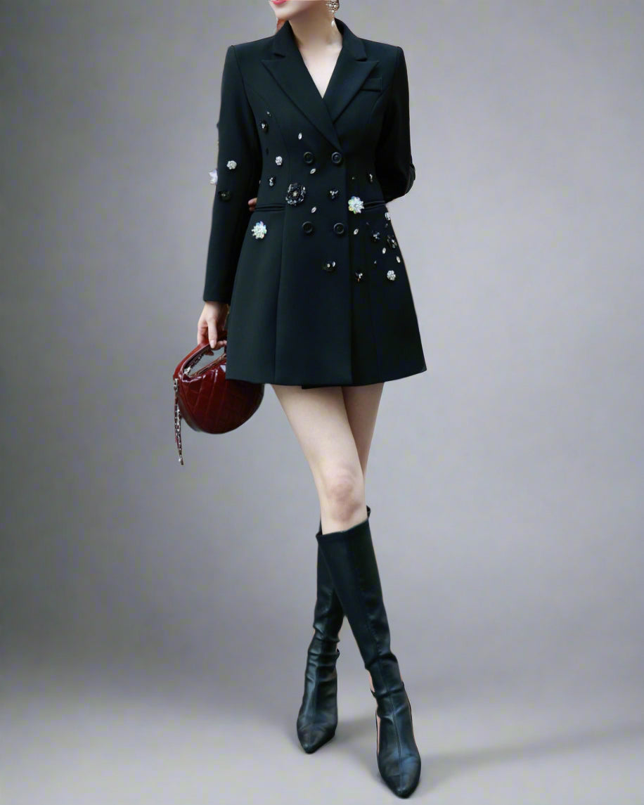 embellished double-breasted blazer jacket - NOIRVI