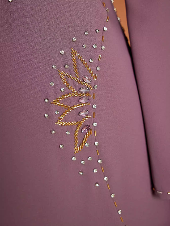 costume évasé sur mesure avec manches bouffantes en satin – VALENCIA 