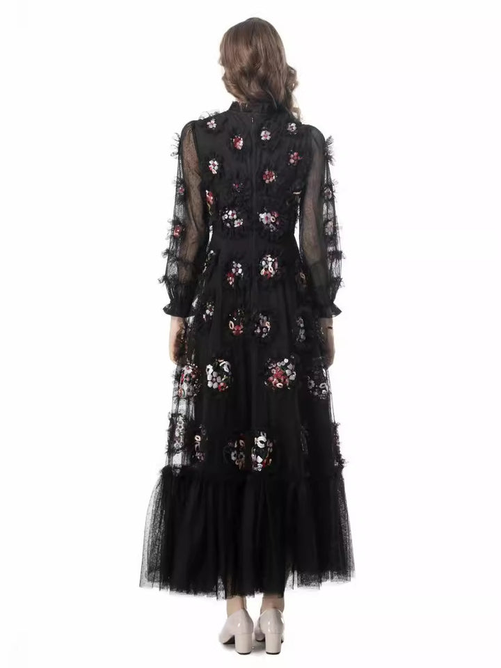 embroidered tulle gown with 3D floral appliqués – ELODIE