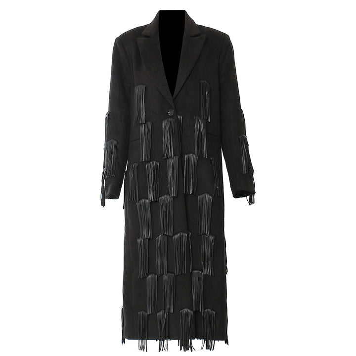 Fringe-Embellished Long Tailored Coat – SAFUT