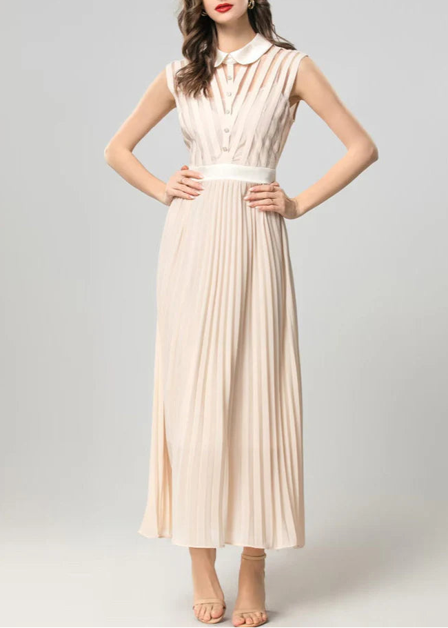 sleeveless pleated maxi dress with collared neckline – ELOISE