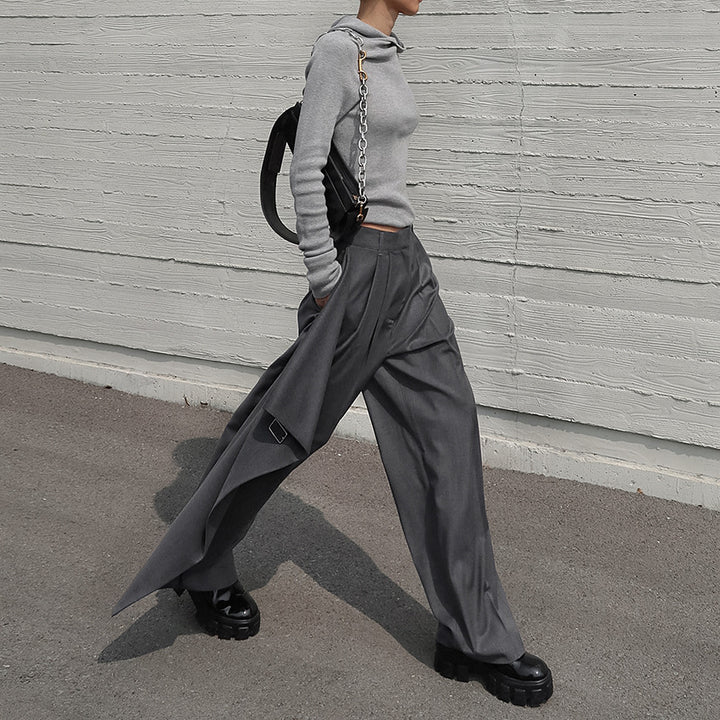 asymmetric draped wide-leg pants with sculpted fold detail – RAYA