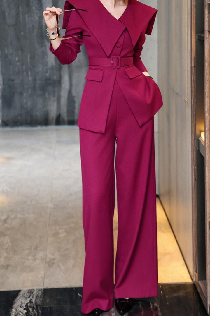 structured wide-leg jumpsuit with sculpted shawl collar – VANTEA