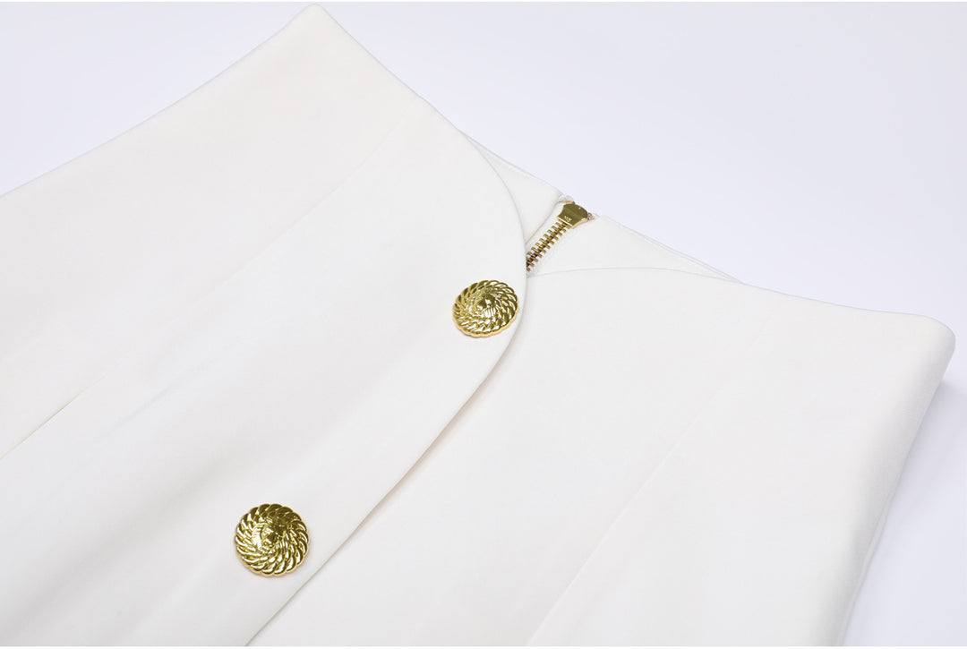 褶皱喇叭袖上衣和高腰裙套装，配腰带 – Rosiny 